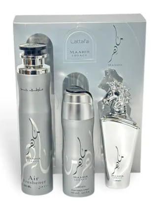Maahir Legacy Set 3 Piezas – Perfume 100ml + Desodorante 200ml + Ambientador 300ml | Aroma Elegante y Duradero