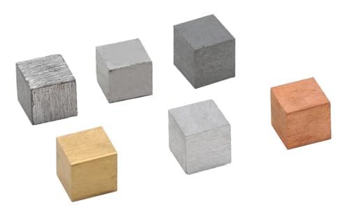 Image of EISCO Density Cubes Set - Includes 6 Metals - Brass, Lead, Iron, Copper, Aluminum, Zinc - 0.8 inch (20mm) Sides - for use with Density, Specific Gravity Activities