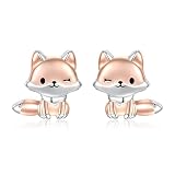 Sterling Silver Animal Stud Earrings: Hypoallergenic Cow Bee Axolotl Fox Penguin Cat Koala Bunny Elephant Panda Giraffe Earrings Cute Jewelry Gifts for Women (Fox)