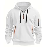 MANTORS Men's Fleece Hoodie Casual Long Sleeve 1/4 Zipper Pullover Sweatshirts White M