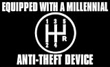 American Vinyl Equipped with a Millennial Anti Theft Device Bumper Sticker (car Drive Manual Gear Stick)