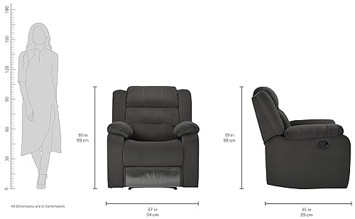 Amazon Brand - Solimo Costa 1 Seater Fabric Recliner |DIY Easy Assembly, 3 Year Warranty | 89 D x 94 W x 99 H cm | Fabric - Velvet | Grey