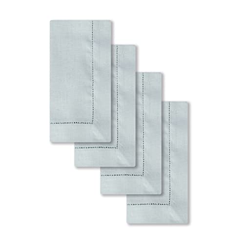 MingHing Hohlsaum-Servietten aus Leinen, Baumwolle, 45,7 x 45,7 cm, handgefertigt, Hohlsaum, maschinenwaschbar, Aqua Green Cover