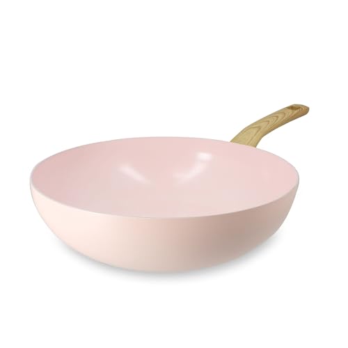 MENASTYL - Wok 28cm avec revêtement antiadhésif céramique (Sans PFAS/Sans PTFE) tous feux dont induction - En Aluminium - Gamme Colorama - Rose - 6020929