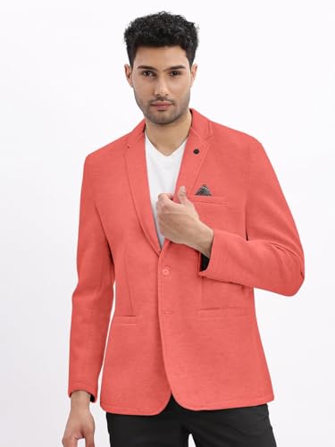 Image of SHOWOFFFF Men Solid Single Breasted Casual Blazer | Notched Lapel Full Sleeves Cotton Blazer for Mens | Slim Fit Regular Length Blazer for Men's