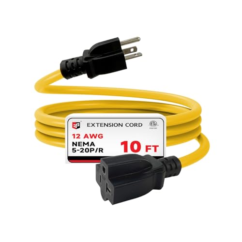 EP 10 Ft 12/3 SJTW NEMA 5-20 P/R Outdoor Extension Cord Yellow
