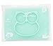 Silicone Divided Toddler Plates - Portable Non Slip Suction Plates Placemat for Children Babies and Kids BPA Free Baby Dinner Plate Bowl (Owl-Cyan)