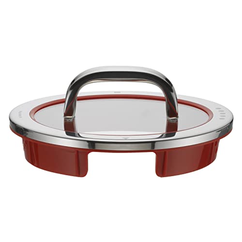 WMF Function 4 Topfdeckel 16cm, Glasdeckel mit 4 Abgießfunktionen, Spritzschutz, backofengeeignet bis 180°C, Cromargan Edelstahl poliert, rot