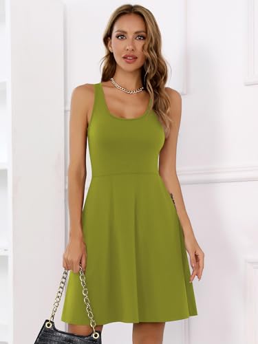 Image of Missufe Women's Sleeveless Racerback Flared Casual Plain Tank Dress