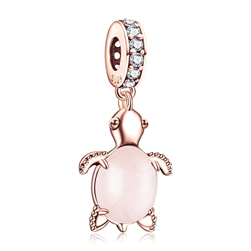 Amieween Pink and Rose Gold Turtle Charms for Pandora Bracelets and Necklaces S925 Ocean Beach Sea Coastal Animal Charms with CZ and Pendant Small Jewelry Gifts for Women