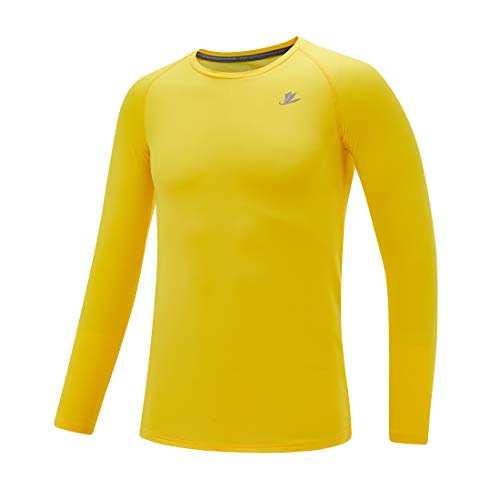 Devoropa Youth Boys Compression Shirt Long Sleeve Football Baseball Undershirt Quick Dry Sports Baselayer Yellow M thumb #1