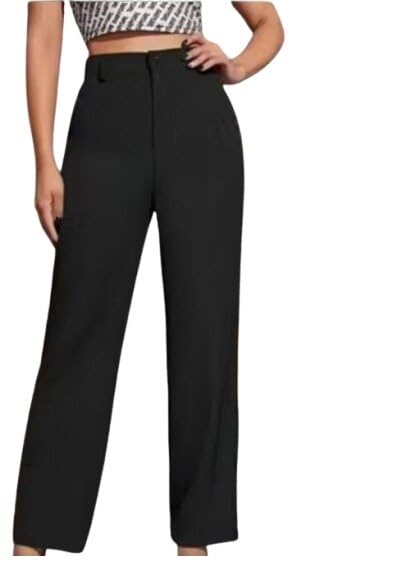 Stylish Women Comfortable Cotton Blend Formal Casual Trousers for Office Travel and Everyday Use Black L-image-12