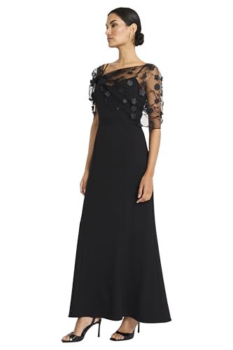 Maggy London Women's Empire Waist V-Back Formal Gown-Sheer Floral Applique Overlay-Evening Maxi Dress2