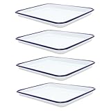 Mikinona Old-school Enamel Dishes Large Enamel Baking Tray Rectangle Enamelware Roasting Pan Heat Resistant Kitchen Storage