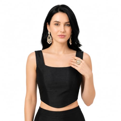 Image of Women's Corset-Style Raw Silk Crop Top | Structured Sleeveless Blouse with Built-in Padding & Back-Open Closure | Doubles as Western Top & Saree Blouse