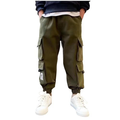 Boys Cargo Pants Casual Baggy Pants Elastic Waist Trousers Cinch Bottom Hiking Pant School Joggers Pant with Pockets