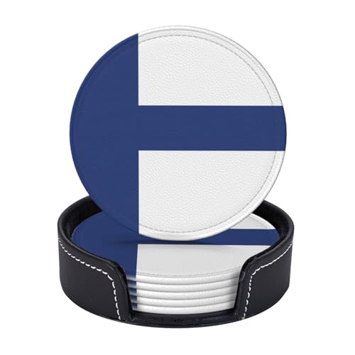 Lot de 6 sous-verres à café avec drapeau finlandais pour la maison, le bureau, la cuisine, la table, la salle à manger, le bar