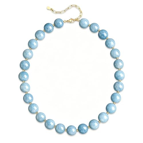 Image of GINAZL Natural Stone Beaded Choker Necklace for Women, Chunky Multicolor Gemstone Handmade Necklace, Boho 12MM Bead Summer Beach Jewelry Gifts for Women