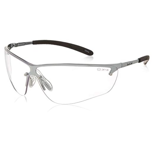 Bollé Safety 40073 Silium Safety Eyewear with Silver Metal + TPE Semi-Rimless Frame and Clear Lens