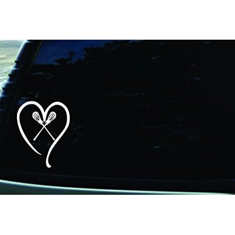 Stonehouse Decals 4" X 5" Lacrosse Love in Heart Vinyl DIE Cut Decal for Your car, Truck, Window, Laptop, MacBook Cover