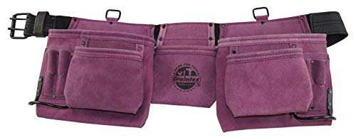 Graintex Ds2035 11 Pocket Professional Work Apron Purple Color Suede Leather With 2” Leather/Webbing Belt, 2 Hammer Holders For Constructors, Electricians, Plumbers, Handymen #TOP25