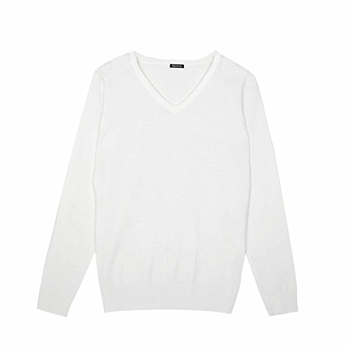 [アクアガレージ] AquaGarage 無地ニットトップス Vネック：M ホワイトのサムネイル