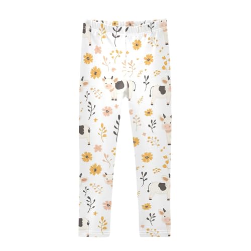 Wusikd Cute Cow Girls' Leggings Toddler Doodles Flower Kids Yoga Pants Dance Active Tights 4T