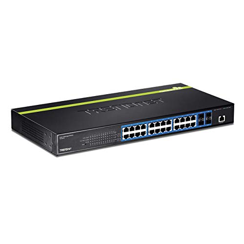 Exclusive TRENDnet 24-Port Gigabit Layer 2 Switch with 4 Shared Mini-GBIC Slots, 48 Gbps Switching Capacity, SNMP, Lifetime Protection, TL2-G244