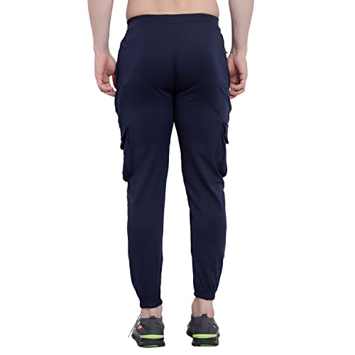 Image of BLUE STAR SHARK Men's Premium Lycra Stretchable Cargo Joggers | Regular Fit, Stylish Track Pants with Pockets | Soft Smooth Feel, Logo on Front, Comfortable Everyday Wear