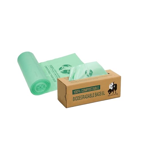 Homewise 150-Pack 6L Compost Bin Liners – 100% Biodegradable & Plastic-Free Kitchen Waste Bags – EN13432 Certified, Super Strong & Leakproof – Includes Convenient Dispenser Box (Green, 35x36cm)