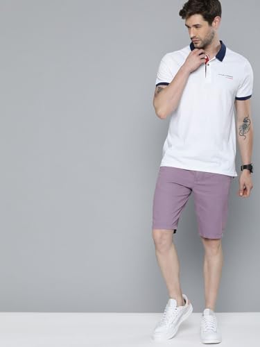 Image of The Indian Garage Co Men Slim Fit Solid Mid-Rise Chino Shorts Dusty Purple