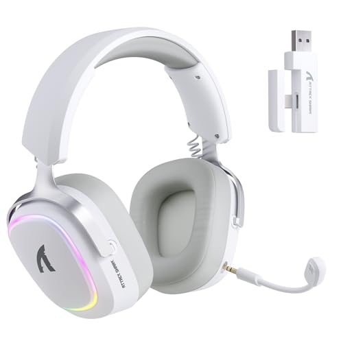 ATTACK SHARK G800 Casque Gaming sans Fil, Cadre Aluminium, 7.1 Surround, Mic ENC Flexible, Tri-Mode(2.4G/BT/3.5mm), 1000mAh, 50mm Pilote, RGB pour PC/Mac/PS/Xbox - Blanc