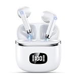 Wireless Bluetooth Headphones, Bluetooth 5.3 Earphones with ENC Reduction Headset, 40 Hours Playtime with LED Display, Hi-Fi Stereo Sound, IP7 Waterproof, Touch Control Bluetooth Headset, White