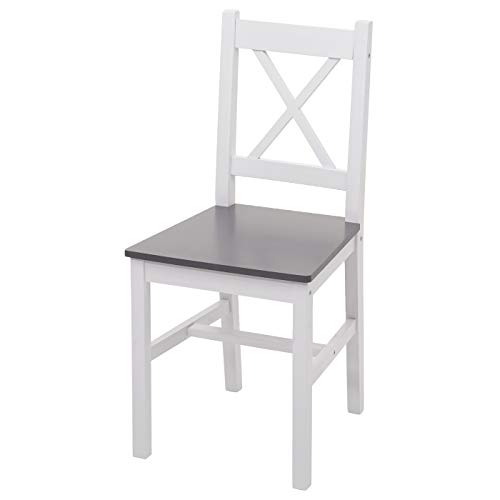 Mendler Esszimmer-Set HWC-F77, Sitzgruppe Esszimmergruppe, Massiv-Holz Landhaus 110cm - weiß-grau