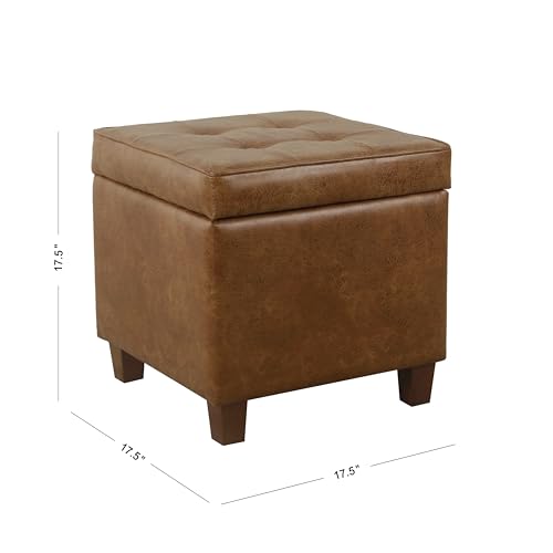 Image of HomePop Square Tufted Storage Ottoman - Distressed Brown Faux Leather Small