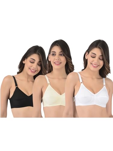 Image of Softline Women's 100% Cotton Wire-Free Non-Padded B-Cup Bra Combo | Full Coverage, Breathable & Skin-Friendly for All-Day Comfort | Supportive Fit for Daily & Casual Wear | Pack of 3