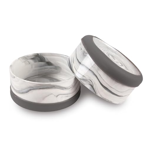Hundenapf Keramik 2er Set (Grau / 850 ml) Napf für Kleine und Grosse Hunde - Modern rutschfeste Unterseite - Spülmaschinengeeignet - Futternapf