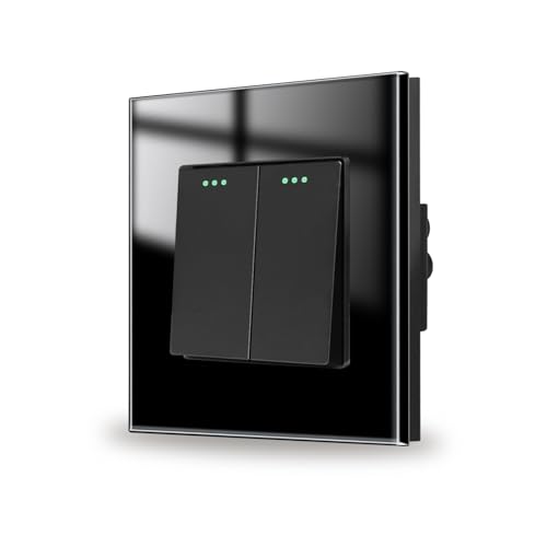 JIMEIDA Interruptor de luz negro empotrable, 2 vías, 1 vía, interruptor de luz de cristal, interruptor de pared, interruptor basculante de cristal, 86 x 86 mm, 10 amperios, 250 V