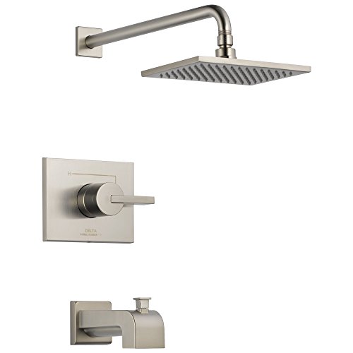 Delta Faucet Vero 14 Series Single-Function Tub and Shower Trim Kit with Single-Spray Touch-Clean Rain Shower Head, Stainless T14253-SS (Valve Not Included)