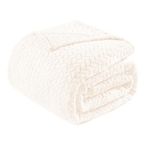 Image of Exclusivo Mezcla Soft Fleece Bed Blanket Queen Size, 90 inchx90 inch, Off White