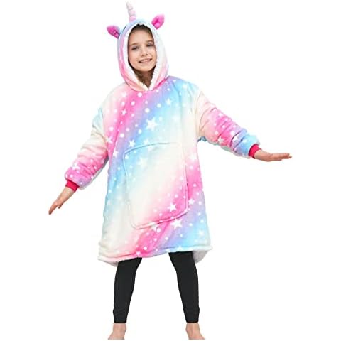 FZOSM Girls Unicorn Oversized Hoodie Snuggle Blanket Hoodies Sweatshirt for Kids (Light Pink) Cover