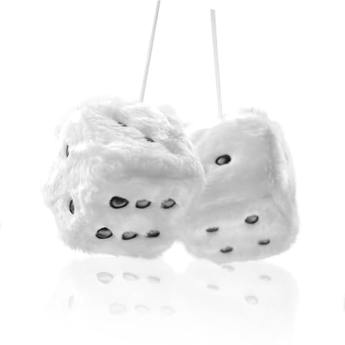 Fuzzy Plush Dice for Car Mirror Pair 3 White Fuzzy Plush Dice with Black Dots Soft Retro Plush Dice Car Interior Accessories for Car Rearview Mirror Hanging Decoration