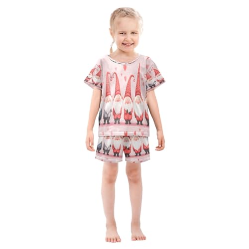 ALAZA Gnomes Valentines Heart Love Pajamas Set Short Sleeve Cotton Sleepwear Summer Pjs 2 Piece 5-14Y3