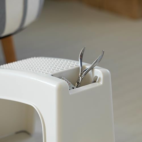Image of Basicwise Shower Footrest, White Bath Foot Stool for Shaving Legs, Non-Slip Sturdy Pedicure Footrest, Spa Footrest Shaving Stool, Shower Foot Procedures Stool with Storage