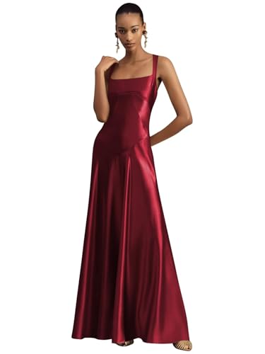 BOLENSYE Satin Bridesmaid Dresses Long for Women Square Neck A Line Silk Formal Evening Gowns