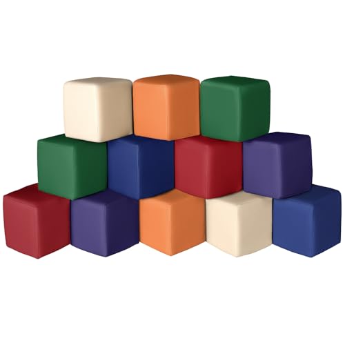 Foam Building Blocks for Kids: 12-Pieces PU Leather Colorful Foam Blocks - Building Toys for Toddler - Giant Stacking Blocks Toys - Soft Indoor Playset for Birthday Gift Preschool Learning (Classic)