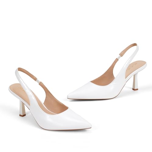 Image of Elisabet Tang Women's Kitten Heel Slingback Low Pumps 3 Inches Stiletto Pointed Closed Toe Elegant Dressy Bridal Wedding Party Shoes