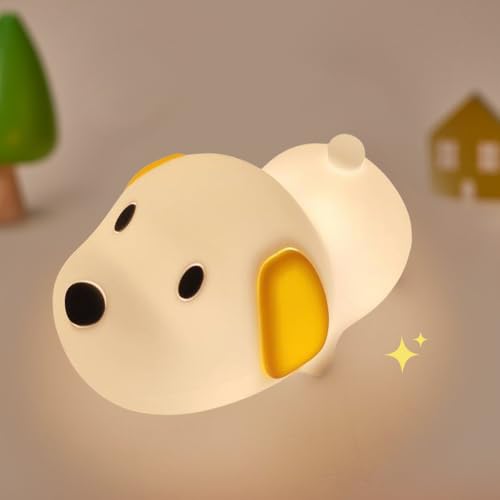 Image of S NMT Cute Dog Silicone Night Light for Kids Room, 7 Colors Changing Nursery Sleeping Lamp, 3 Level Brightness Beside Table Lamp for Baby Room Gifts