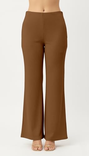Image of Mehrang High Waisted Wide Leg Ribbed Knit Trousers with Pockets | Casual and Stretchy Pants | for Women