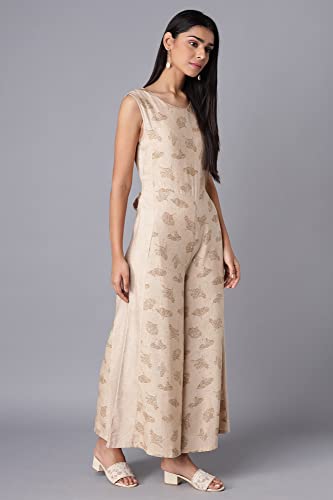 Image of W For Woman Almond Beige Printed Jumpsuit